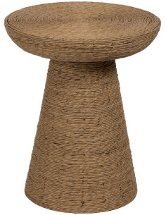 Table d'appoint vintage Ronde 49 cm en Fibre Naturel Tressé Ratan - 1