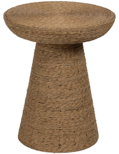 Table d'appoint vintage Ronde 49 cm en Fibre Naturel Tressé Ratan - 1