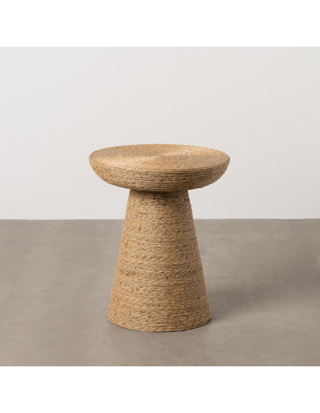 Table d'appoint vintage Ronde 49 cm en Fibre Naturel Tressé Ratan - 2