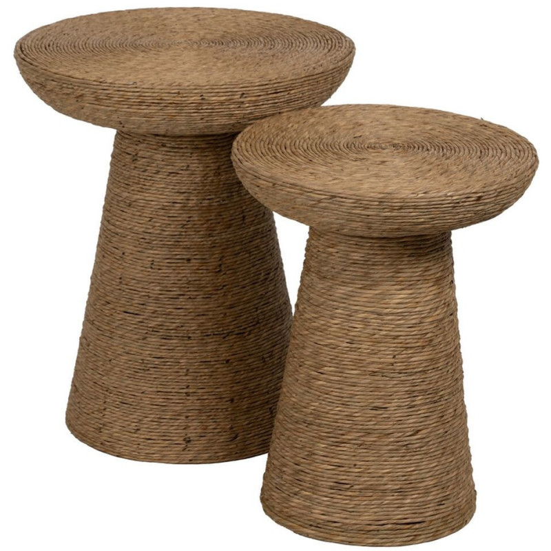 Table d'appoint vintage Ronde 49 cm en Fibre Naturel Tressé Ratan - 3