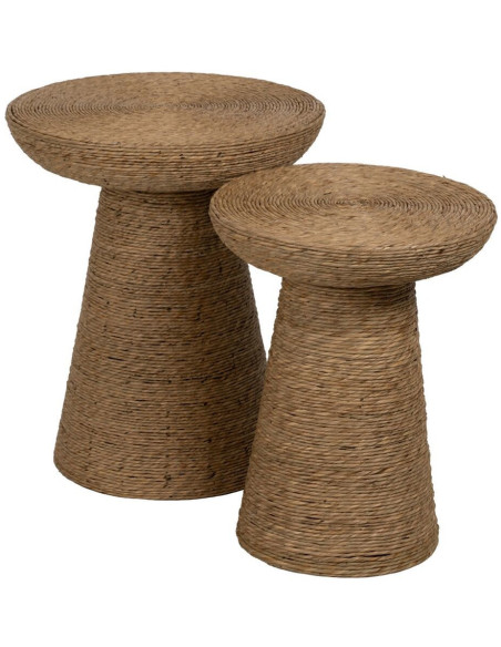 Table d'appoint vintage Ronde 49 cm en Fibre Naturel Tressé Ratan - 3