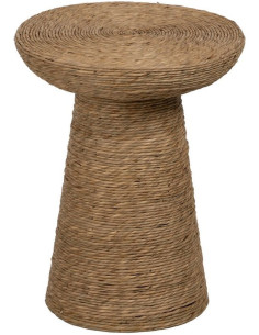 Table d'appoint vintage Ronde 41 cm en Fibre Naturel Tressé Ratan - 1