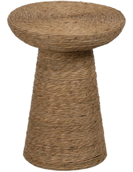 Table d'appoint vintage Ronde 41 cm en Fibre Naturel Tressé Ratan - 1