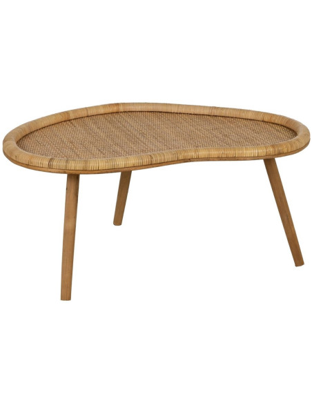 Table basse vintage Organique 90 cm en Rotin Naturel Tressé Ratan - 1
