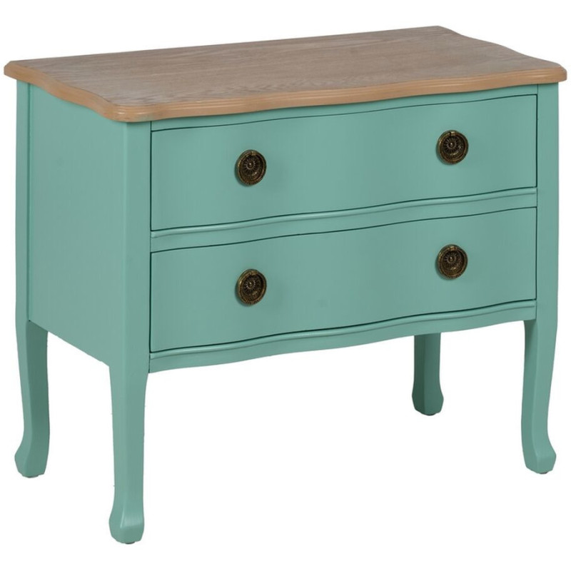 Petite Commode moderne 2 tiroirs en Bois de sapin Turquoise Naturel Haro - 1