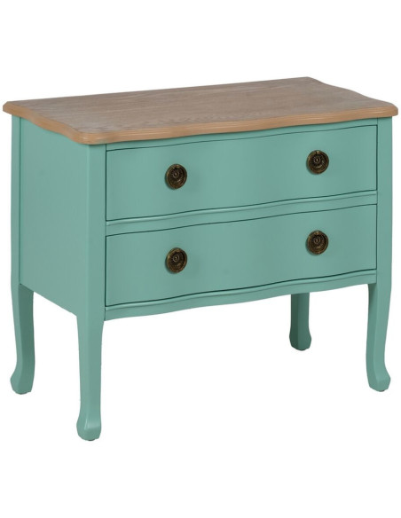 Petite Commode moderne 2 tiroirs en Bois de sapin Turquoise Naturel Haro - 1