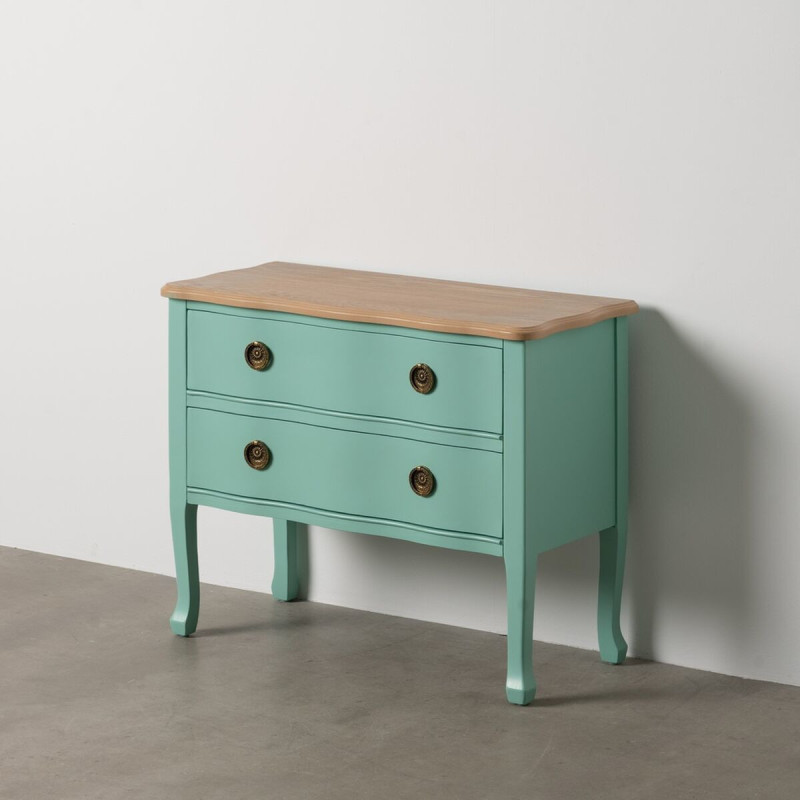 Petite Commode moderne 2 tiroirs en Bois de sapin Turquoise Naturel Haro - 2