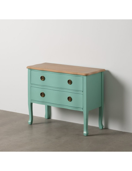 Petite Commode moderne 2 tiroirs en Bois de sapin Turquoise Naturel Haro - 2