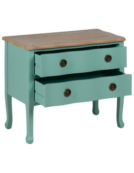 Petite Commode moderne 2 tiroirs en Bois de sapin Turquoise Naturel Haro - 3