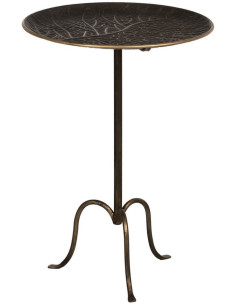 Table d'appoint haute moderne chic Ronde 50 cm en Métal Doré Vieilli Motif branches Caravia - 1
