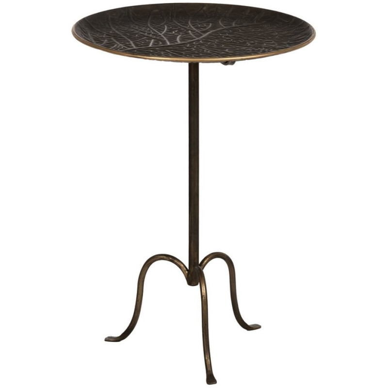 Table d'appoint haute moderne chic Ronde 50 cm en Métal Doré Vieilli Motif branches Caravia - 1