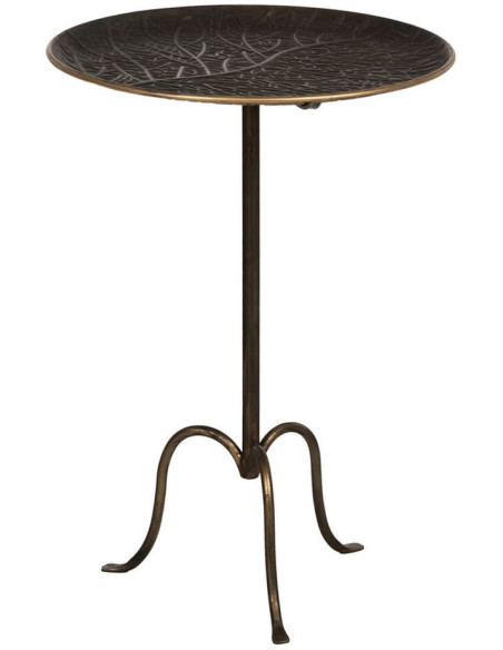 Table d'appoint haute moderne chic Ronde 50 cm en Métal Doré Vieilli Motif branches Caravia - 1