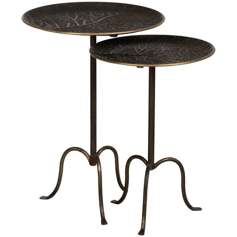 Table d'appoint haute moderne chic Ronde 50 cm en Métal Doré Vieilli Motif branches Caravia - 3