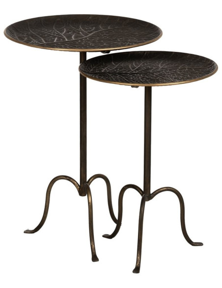 Table d'appoint haute moderne chic Ronde 50 cm en Métal Doré Vieilli Motif branches Caravia - 3