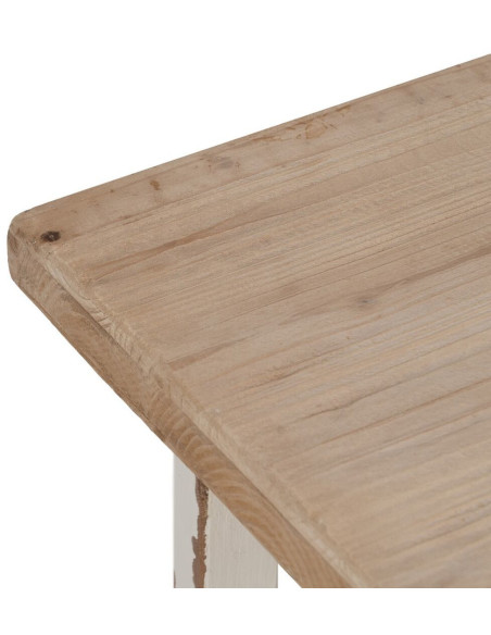 Grande Table basse Campagne chic Rectangulaire en Bois de sapin Blanc crème Vieilli Naturel Formentera - 3