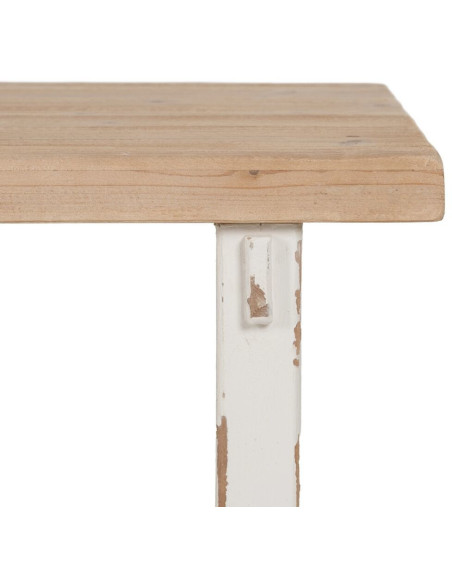 Grande Table basse Campagne chic Rectangulaire en Bois de sapin Blanc crème Vieilli Naturel Formentera - 5