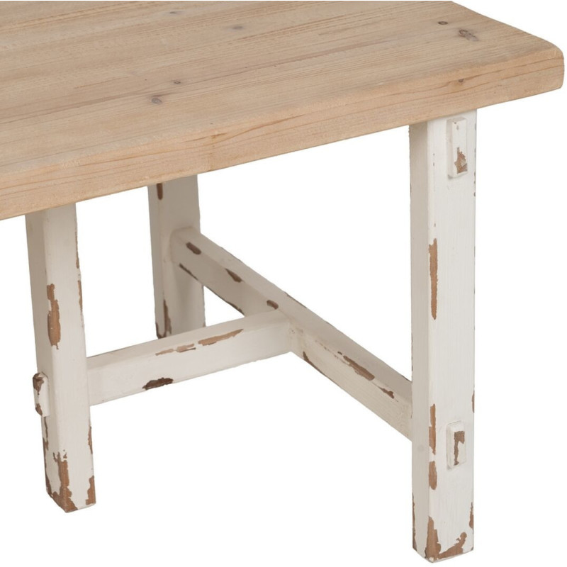 Grande Table basse Campagne chic Rectangulaire en Bois de sapin Blanc crème Vieilli Naturel Formentera - 6