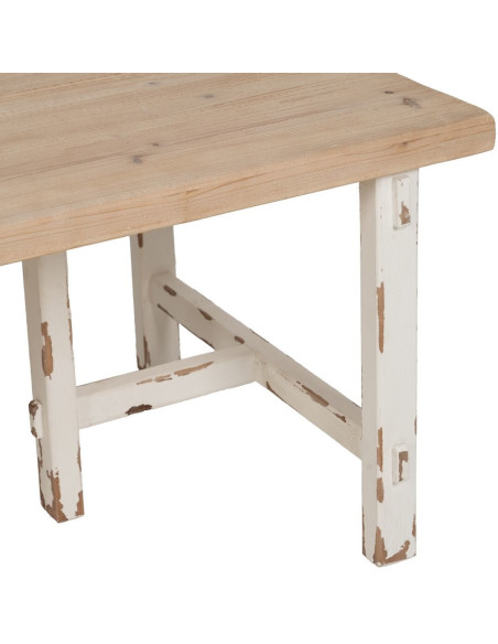 Grande Table basse Campagne chic Rectangulaire en Bois de sapin Blanc crème Vieilli Naturel Formentera - 6