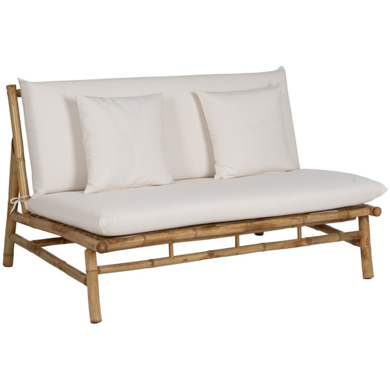 Canapé balinais Droit 2 places en Bambou Naturel Tissu Blanc crème Olmedo - 1
