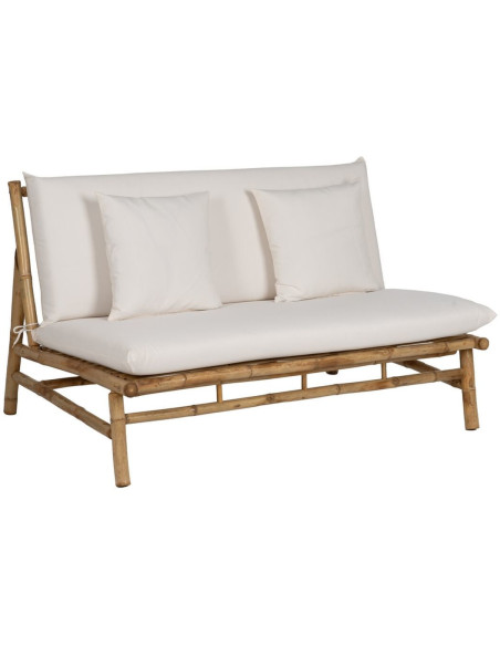 Canapé balinais Droit 2 places en Bambou Naturel Tissu Blanc crème Olmedo - 1