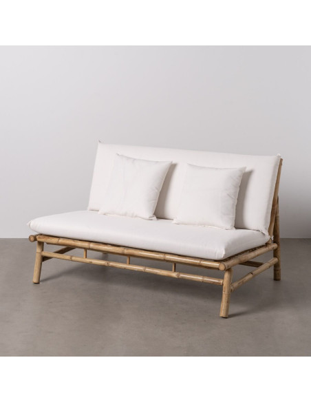 Canapé balinais Droit 2 places en Bambou Naturel Tissu Blanc crème Olmedo - 2