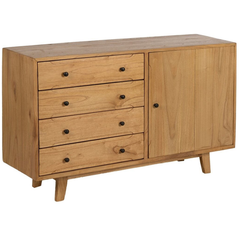 Buffet moderne Bas 1 porte 4 tiroirs en Bois de mindi Naturel Sitges - 1