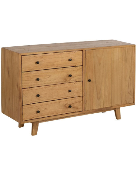 Buffet moderne Bas 1 porte 4 tiroirs en Bois de mindi Naturel Sitges - 1