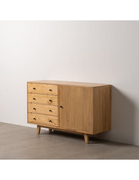 Buffet moderne Bas 1 porte 4 tiroirs en Bois de mindi Naturel Sitges - 2