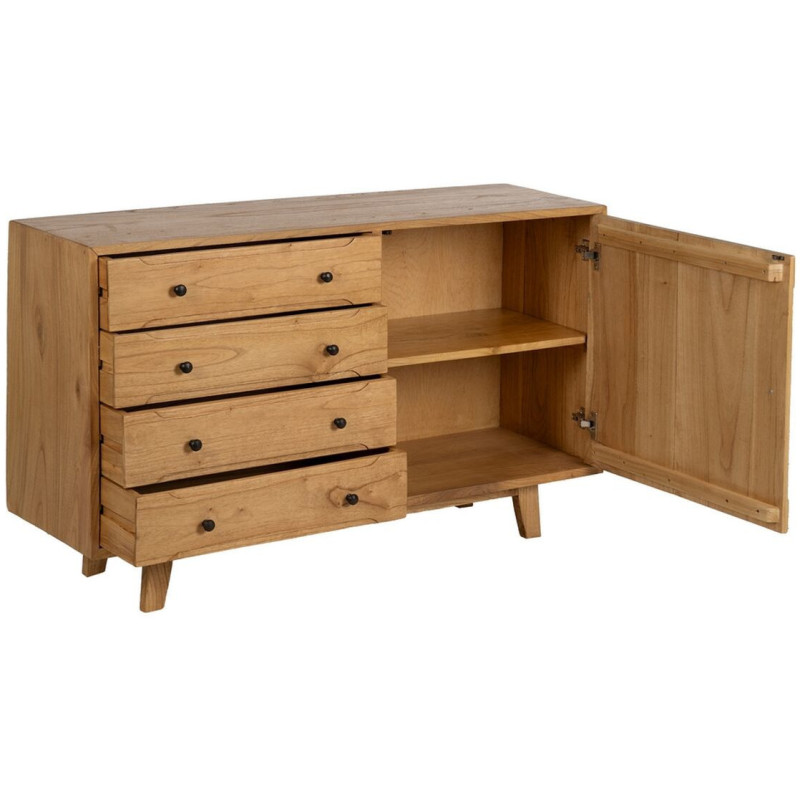 Buffet moderne Bas 1 porte 4 tiroirs en Bois de mindi Naturel Sitges - 3