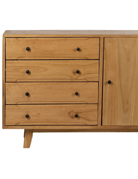 Buffet moderne Bas 1 porte 4 tiroirs en Bois de mindi Naturel Sitges - 5