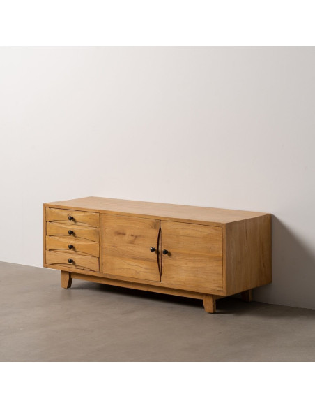 Buffet moderne Bas 2 portes 4 tiroirs en Bois de mindi Naturel Sitges - 2