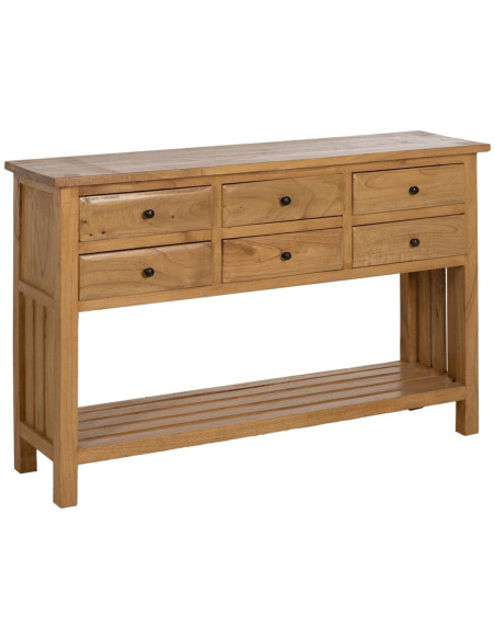 Grande Console d'entrée moderne 6 tiroirs 1 étagère en Bois de mindi Naturel Sitges - 1