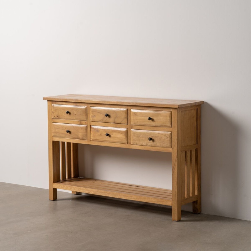 Grande Console d'entrée moderne 6 tiroirs 1 étagère en Bois de mindi Naturel Sitges - 2