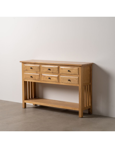 Grande Console d'entrée moderne 6 tiroirs 1 étagère en Bois de mindi Naturel Sitges - 2