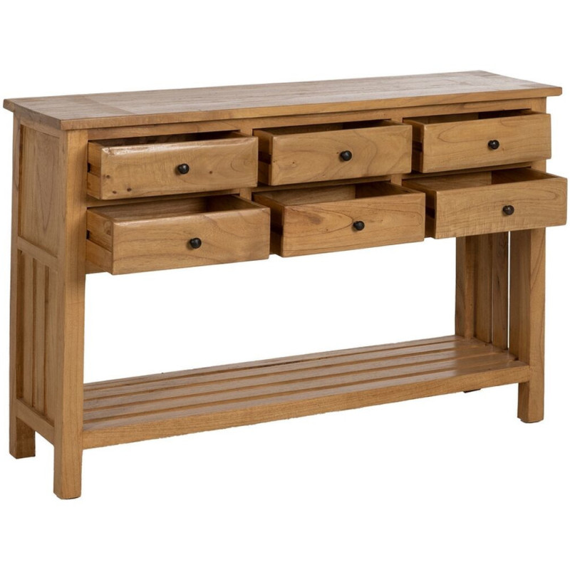 Grande Console d'entrée moderne 6 tiroirs 1 étagère en Bois de mindi Naturel Sitges - 3