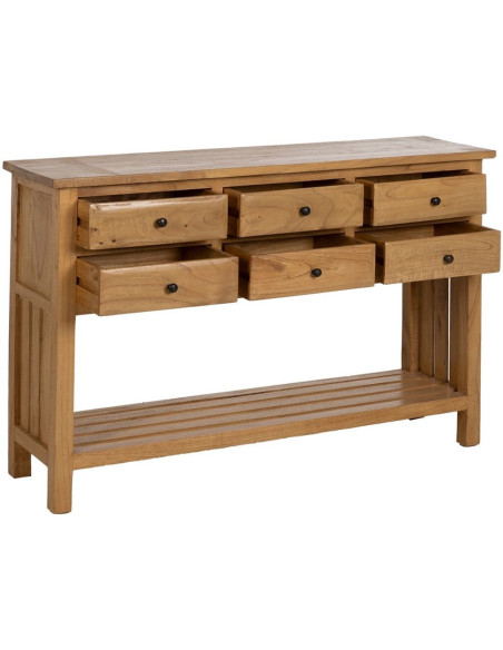 Grande Console d'entrée moderne 6 tiroirs 1 étagère en Bois de mindi Naturel Sitges - 3
