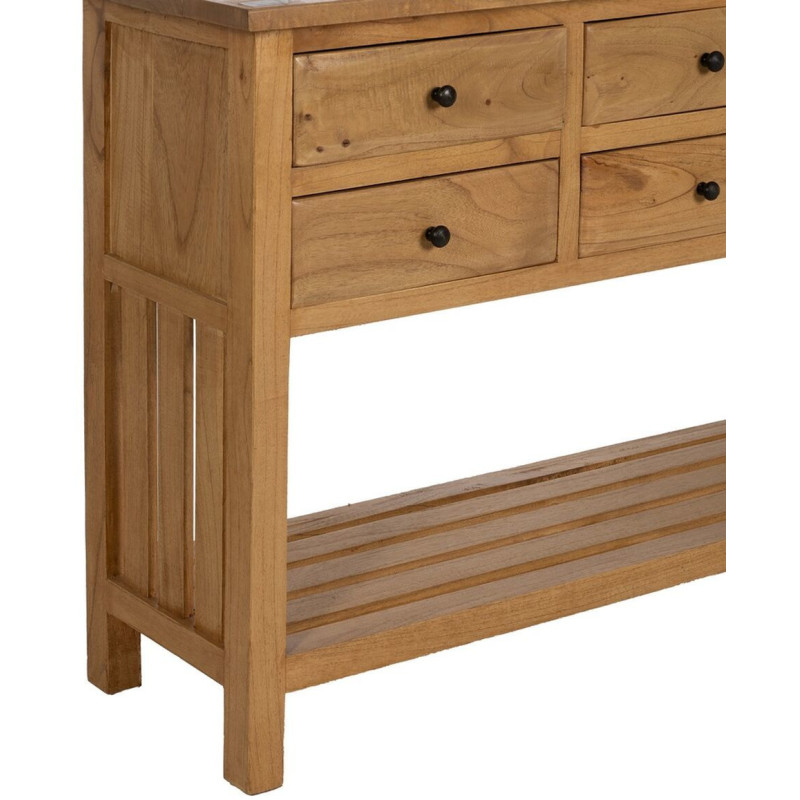 Grande Console d'entrée moderne 6 tiroirs 1 étagère en Bois de mindi Naturel Sitges - 5