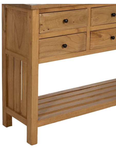 Grande Console d'entrée moderne 6 tiroirs 1 étagère en Bois de mindi Naturel Sitges - 5