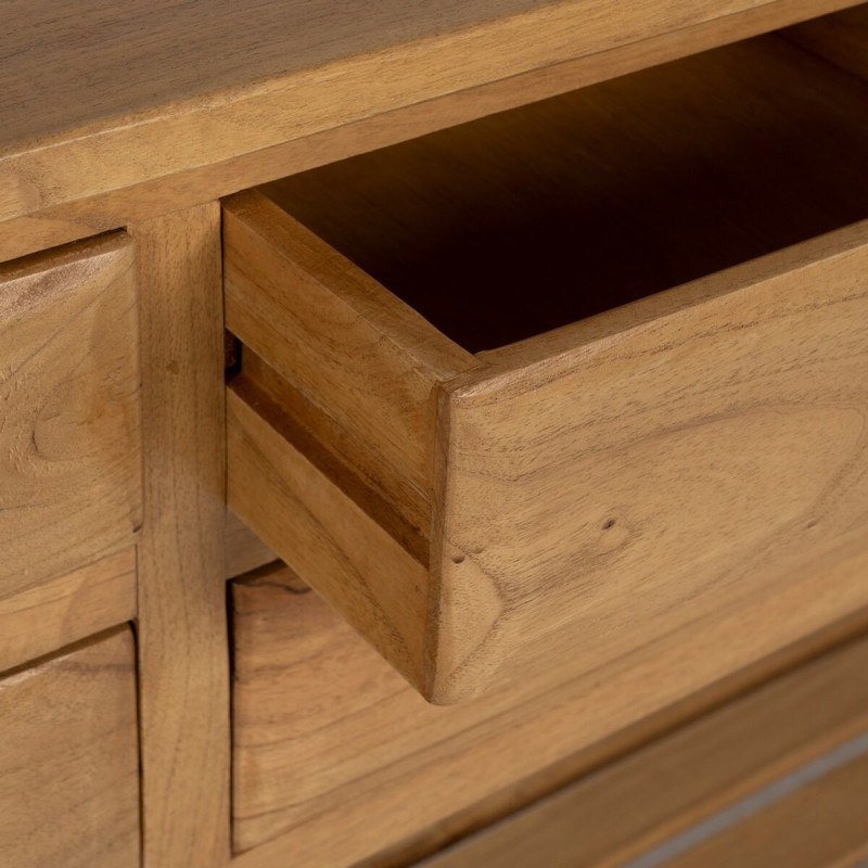 Grande Console d'entrée moderne 6 tiroirs 1 étagère en Bois de mindi Naturel Sitges - 6