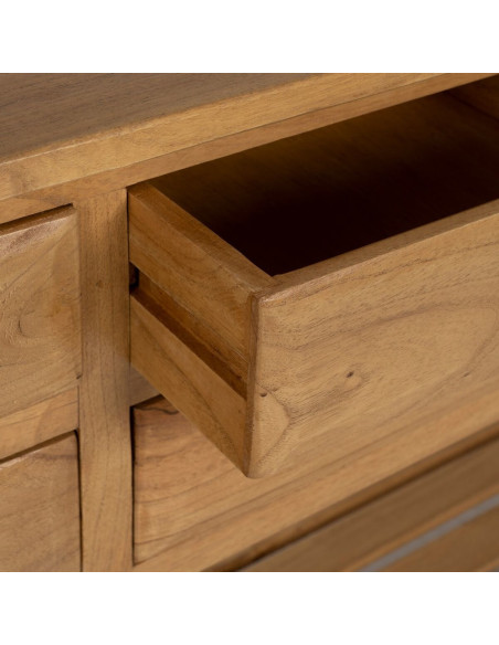 Grande Console d'entrée moderne 6 tiroirs 1 étagère en Bois de mindi Naturel Sitges - 6