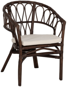 Fauteuil de table vintage en Rotin Miel Tissu Crème Aranda - 1