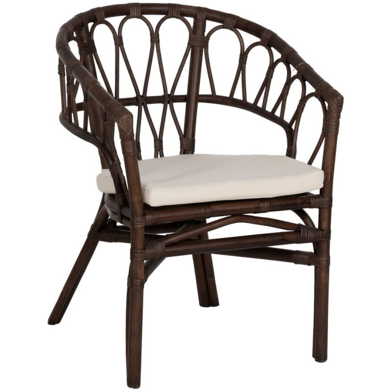 Fauteuil de table vintage en Rotin Miel Tissu Crème Aranda - 1
