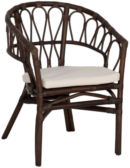 Fauteuil de table vintage en Rotin Miel Tissu Crème Aranda - 1