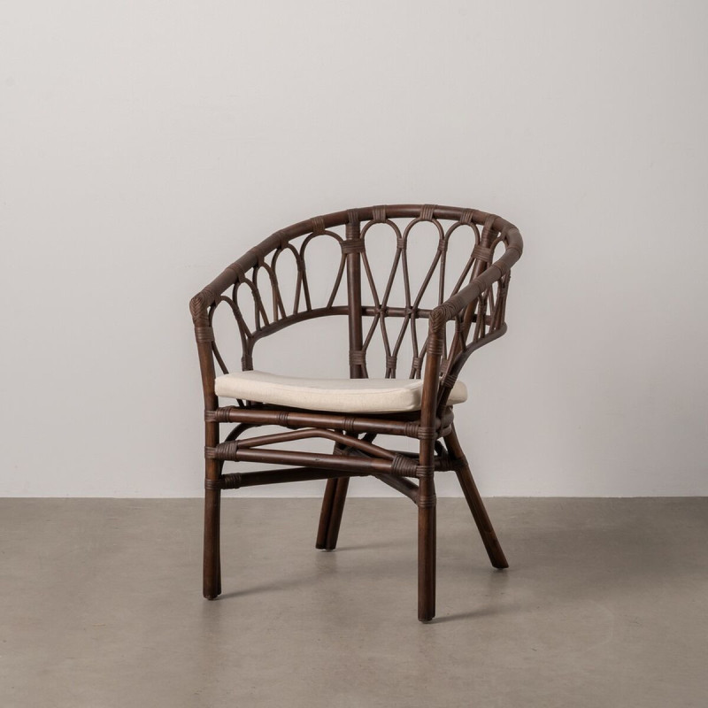 Fauteuil de table vintage en Rotin Miel Tissu Crème Aranda - 2