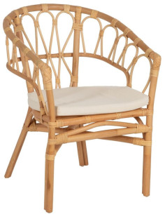 Fauteuil de table vintage en Rotin Naturel Tissu Crème Aranda - 1