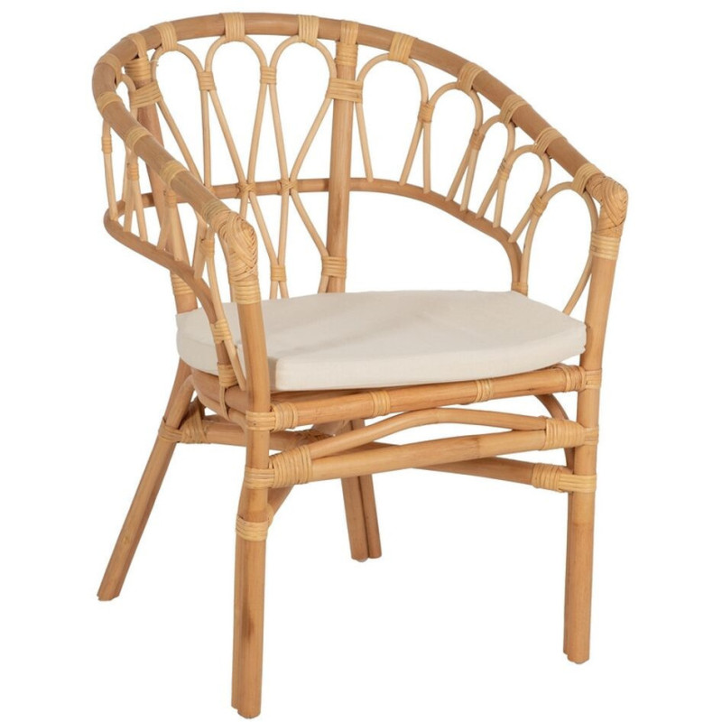 Fauteuil de table vintage en Rotin Naturel Tissu Crème Aranda - 1