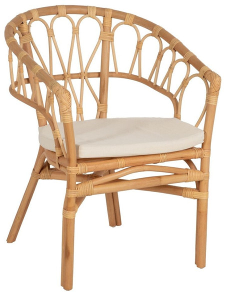 Fauteuil de table vintage en Rotin Naturel Tissu Crème Aranda - 1