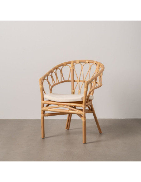 Fauteuil de table vintage en Rotin Naturel Tissu Crème Aranda - 2