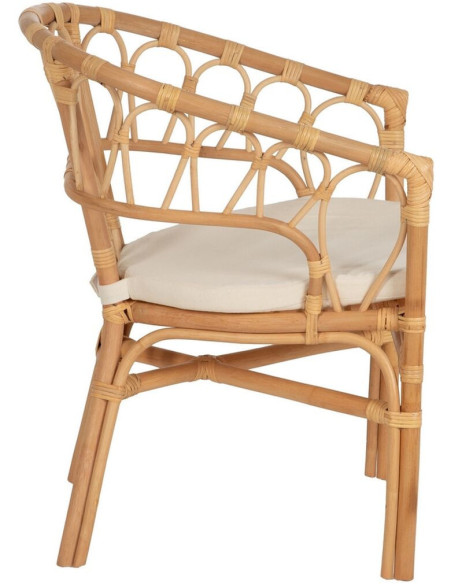 Fauteuil de table vintage en Rotin Naturel Tissu Crème Aranda - 3