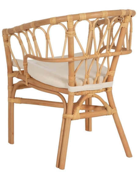 Fauteuil de table vintage en Rotin Naturel Tissu Crème Aranda - 4
